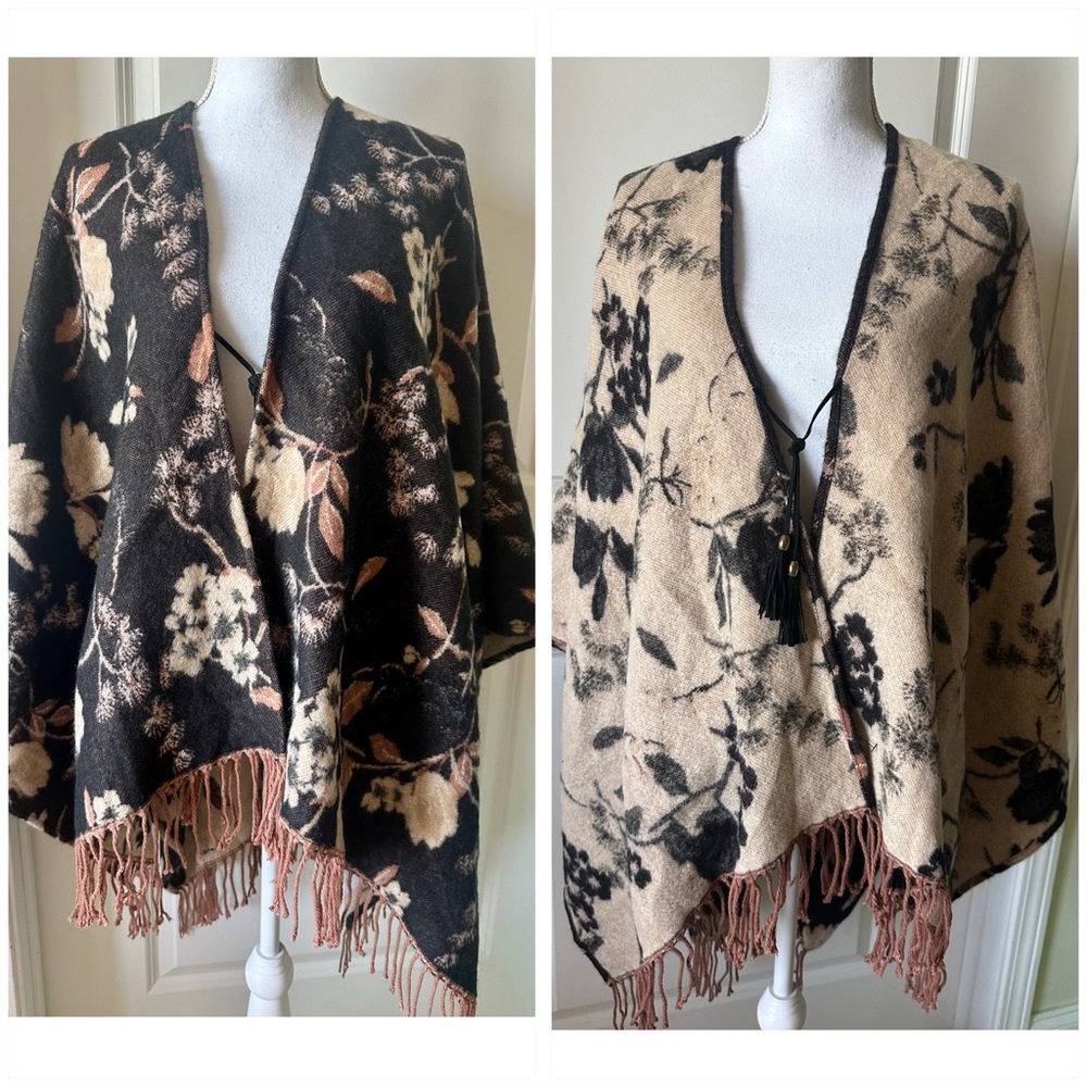 Andrew Marc New York Reversible Fringed Poncho - image 1